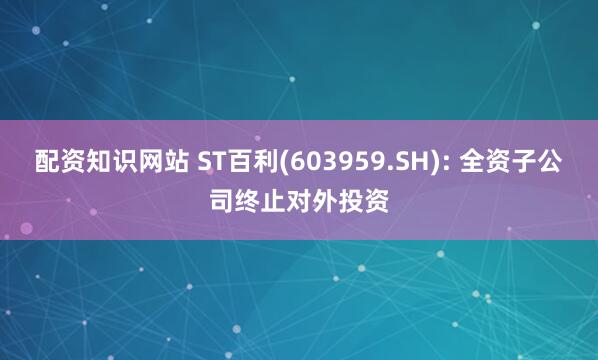 配资知识网站 ST百利(603959.SH): 全资子公司终止对外投资